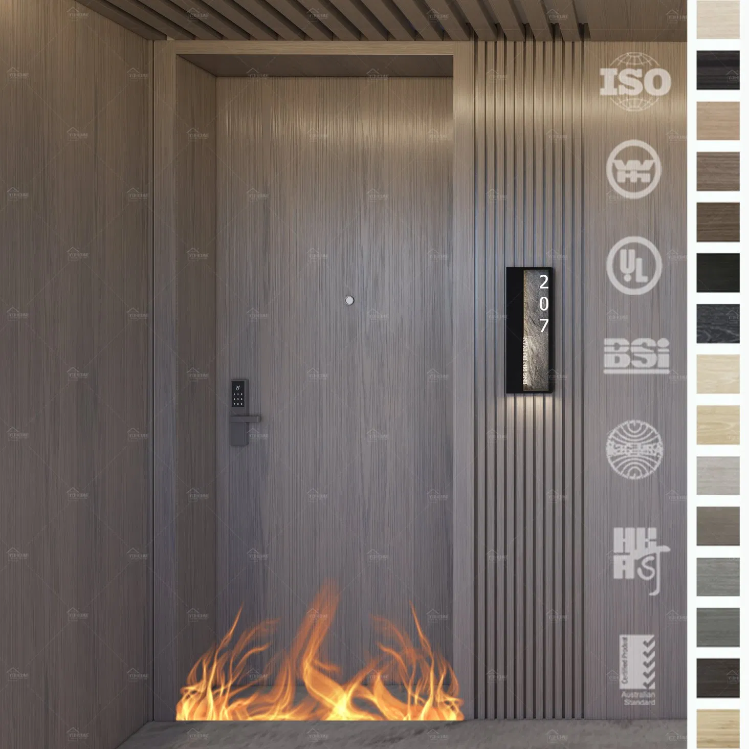 China Top Factory Custom Hotel Fire Doors Rating Hotel Fire Safety Doors with Smart Lock Guest Room Entrance Fire Doors