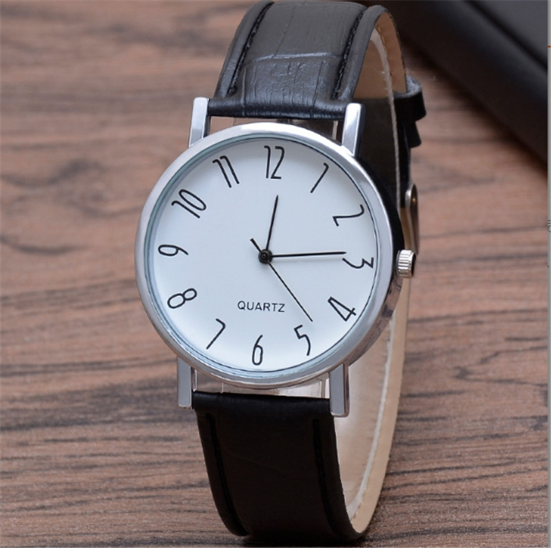 Creative Gift Watch Men/Women PU Leather Belt Quartz Watch Cheap Blue Glass Round Case Classic Business Leather Watch