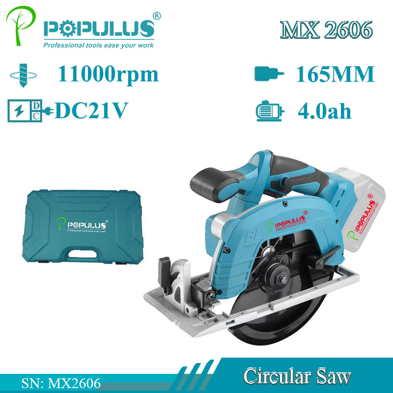 Ipopulus Power Tool Rechargeable 21V Li-ion/Lithium Battery Cordless Mini Circular Saw with Brushless Rear Motor