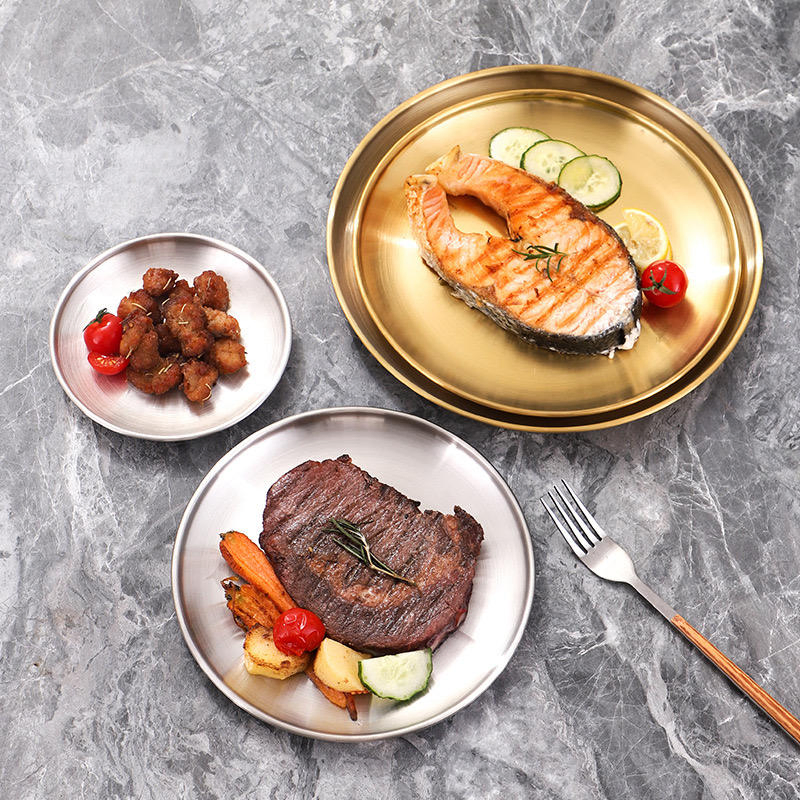 5.5 Inch Stainless Steel Gold Round Dinner Dishes Plate for Barbecue Picnic