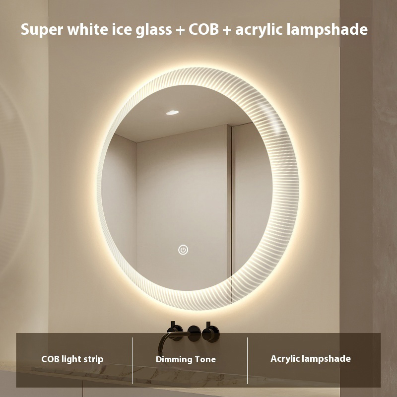 Round Smart Mirror with LED Light Strip - Wall-Mounted Makeup Mirror for Bedroom, Bathroom, Vanity, Washbasin, Bathroom & Bathroom Mirror