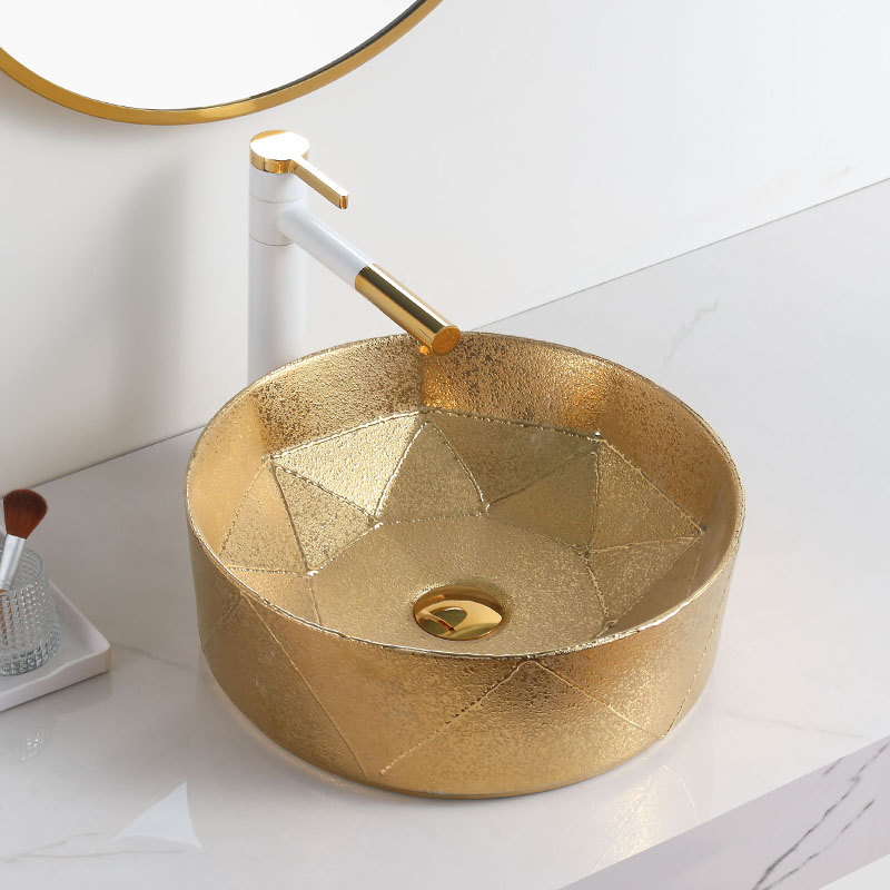 New Pattern Bowl Round Sink Aufsatzwaschbecken Porcelain Electroplate Decal Decoration Bathroom Sink