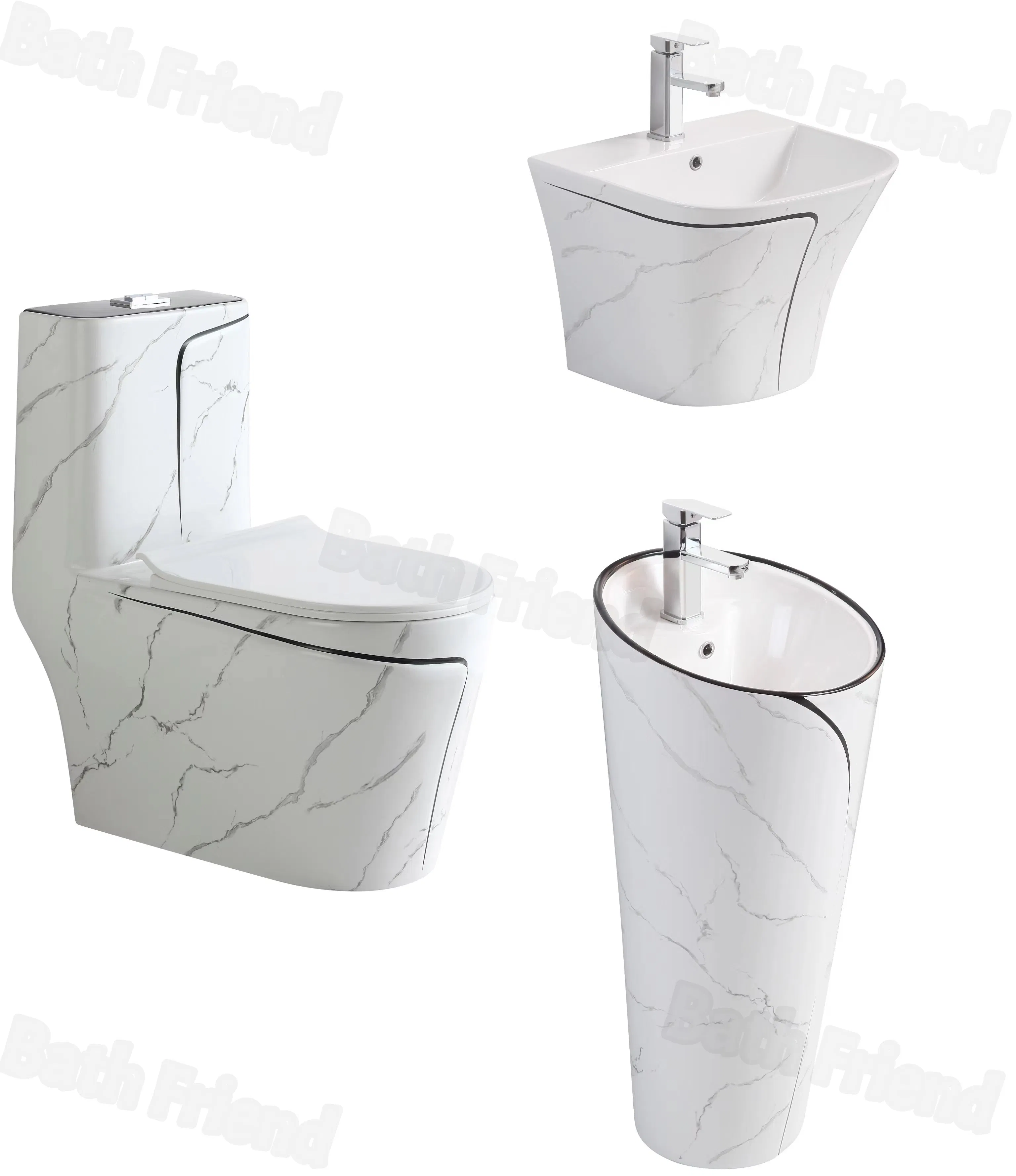 Factory Wholesale Luxury Ceramic Wash Basin and Toilet Set Bathroom Wc One Piece Toilet Set with Sink
