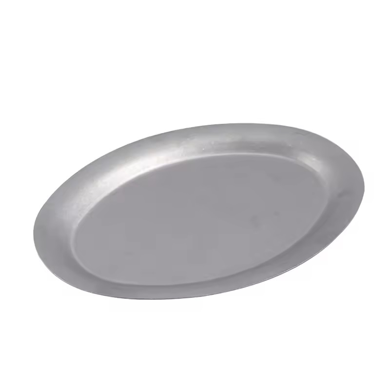 Hot Selling Product Japanese Vintage Make Old Oval 304 Stainless Steel Restaurant Plate Dessert Tray Kitchen Tableware