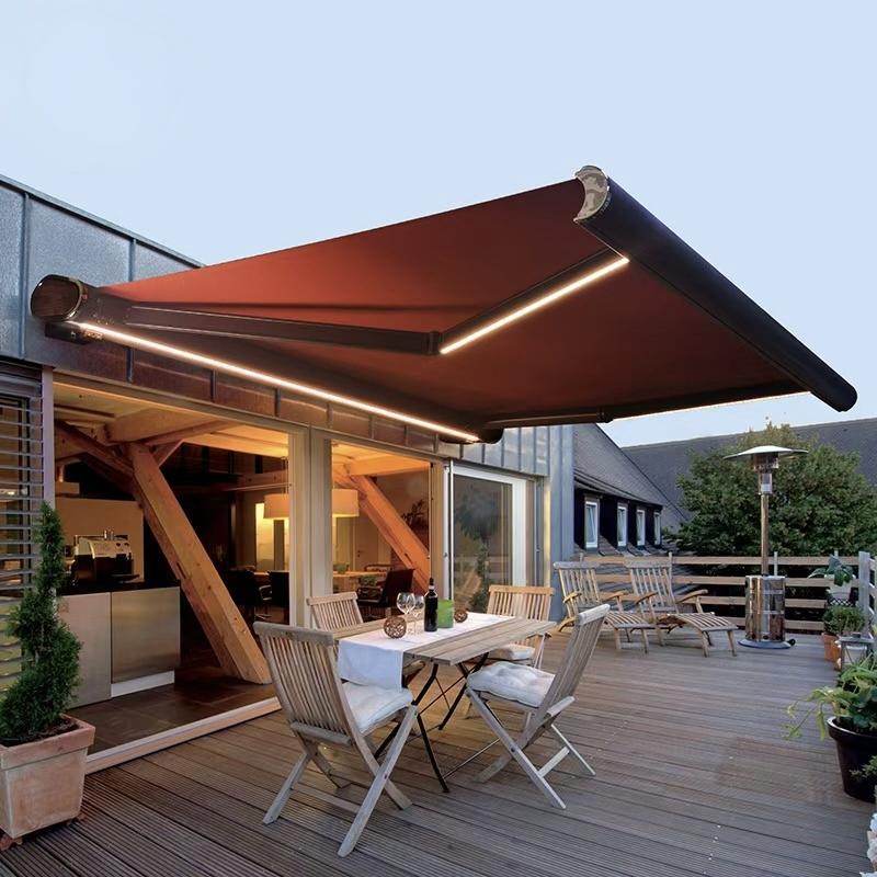 Manual Retractable Semi Cassette Awnings Heavy Design Rain Canopy Sun Protection on Patio Balcony