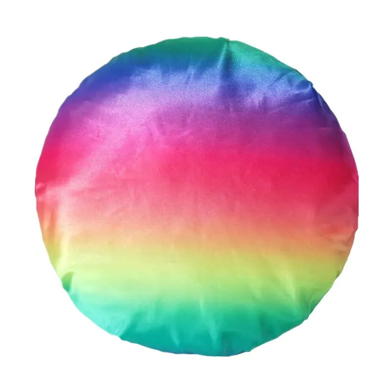 Custom Large Rainbow Double Waterproof Satin Lined Shower Cap