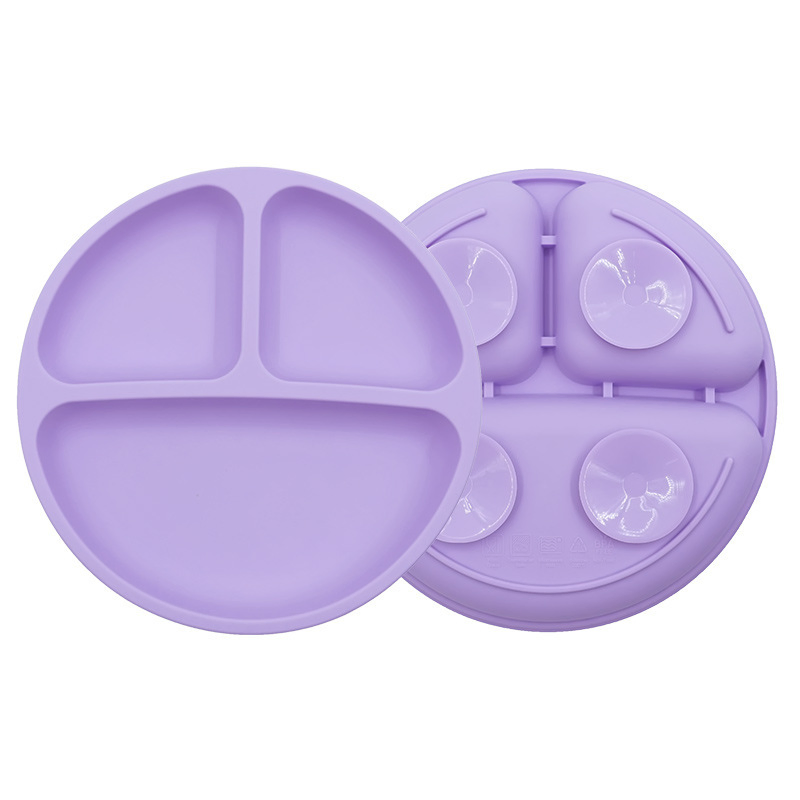 Hot Sale Food Grade Silicone Round Suction Cup Anti-Fall Anti-Drop High Safety Baby Food Compartment Plate