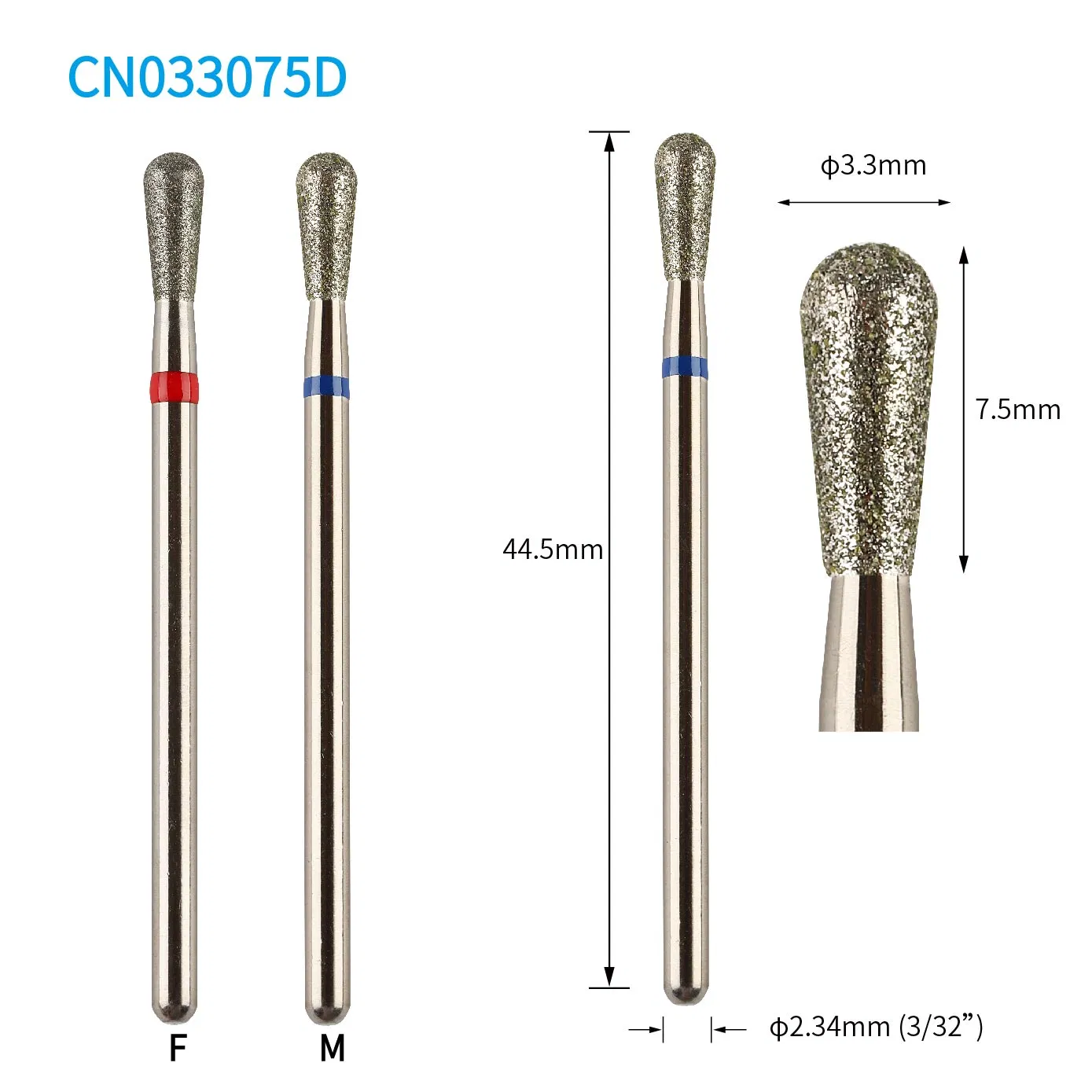 Pear Shape Coned Round Top Medium and Fine Grit Diamond Coated Nail Beauty Rotary Bit