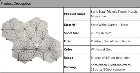 Sevic Brass Triangle Flower Design White Marble Mosaic