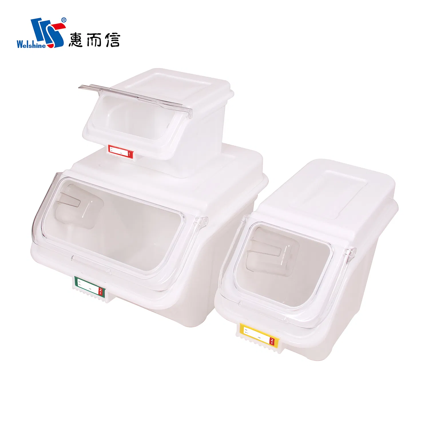 Large Capacity White Plastic Mobile Ingredient Bin Kitchen Flour Shelf with Scoop Food Storage Container