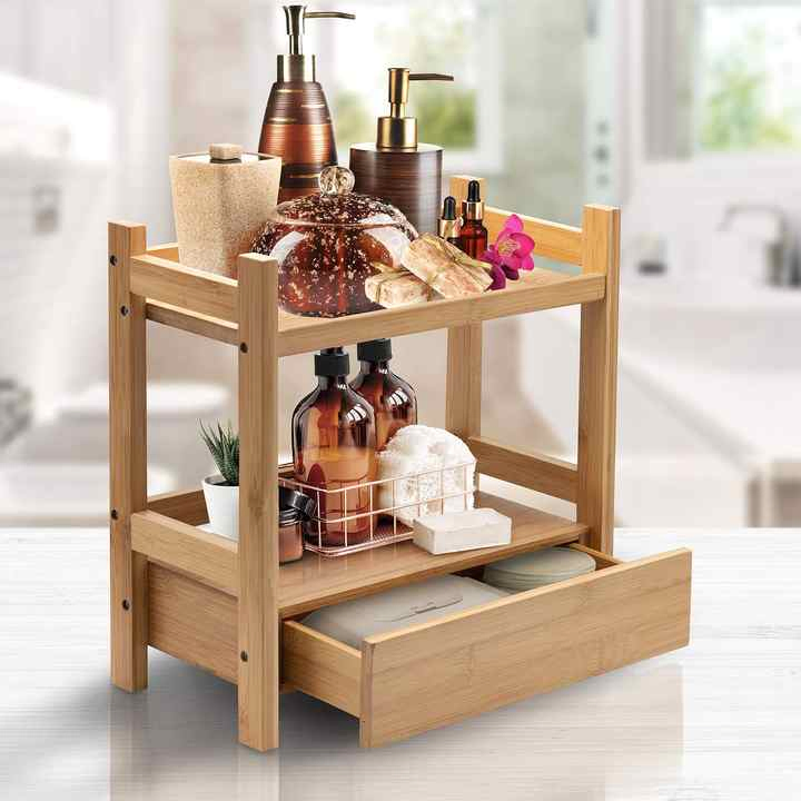 Bamboo Household Bathroom Cleaning and Cosmetic Storage Rack