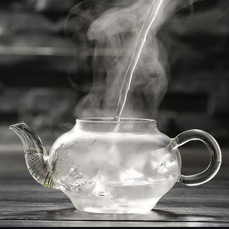 Clear Hand Made Glassware Heat Resistant Borosilicate Glass Kettle Teapot Pot with Stainless Steel Hanging Spring for Tableware