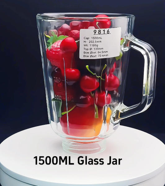 Heat-Resistant Clear Glass Blender Cup for Smoothie, Ice Crushing & Food Processing