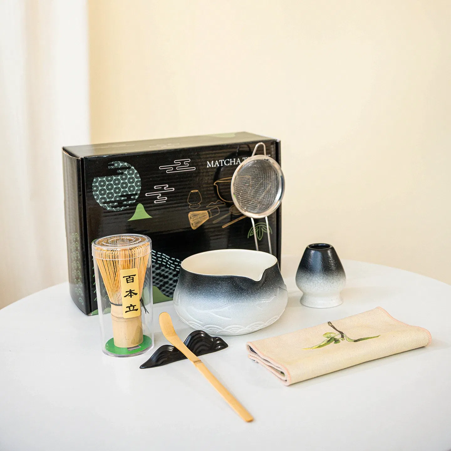 5PCS Perfect Matcha Kit Set Including Matcha Bowl Matcha Bamboo Whisk Chasen Holder Sifter Bamboo Scoop