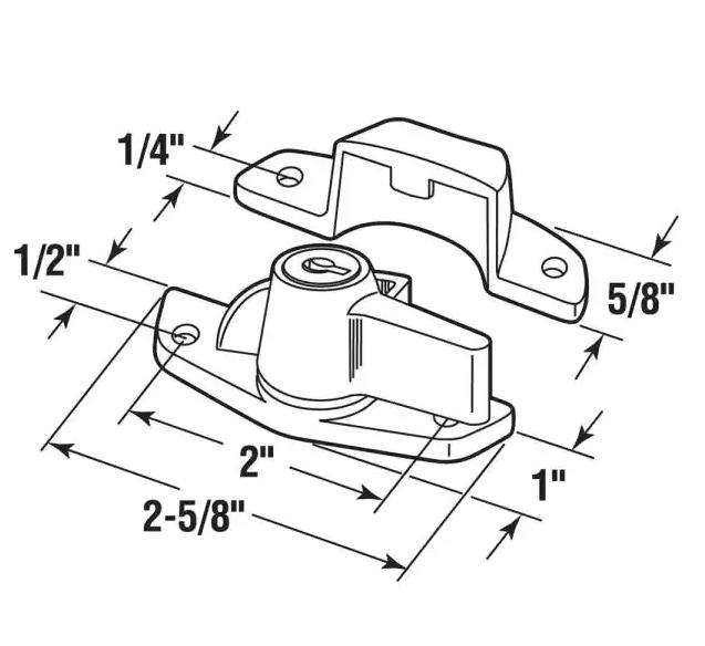 Keyed Sash Lock, 2 in. Hole Centers, Heavy Duty Zinc Diecast, White Finish