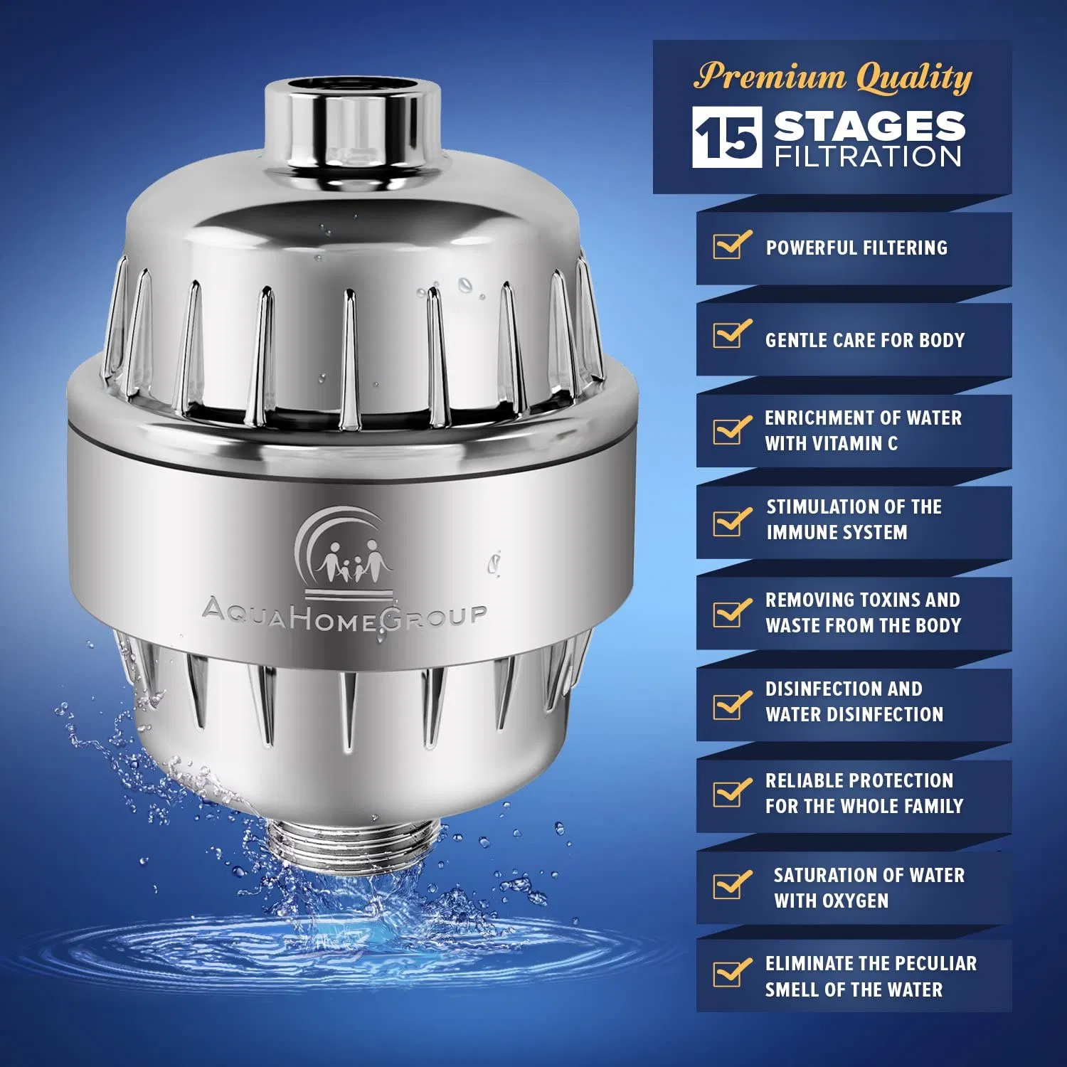 Фильтр для душа 15-ступенчатый с насадкой, для жесткой воды