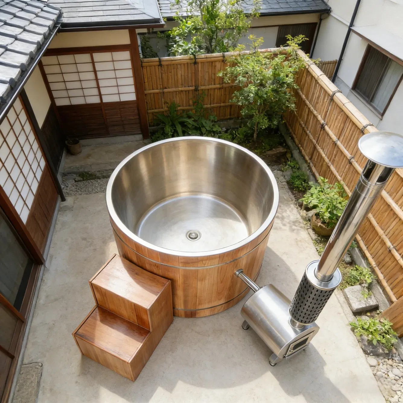 Деревянная СПА-ванна с подогревом на дровах