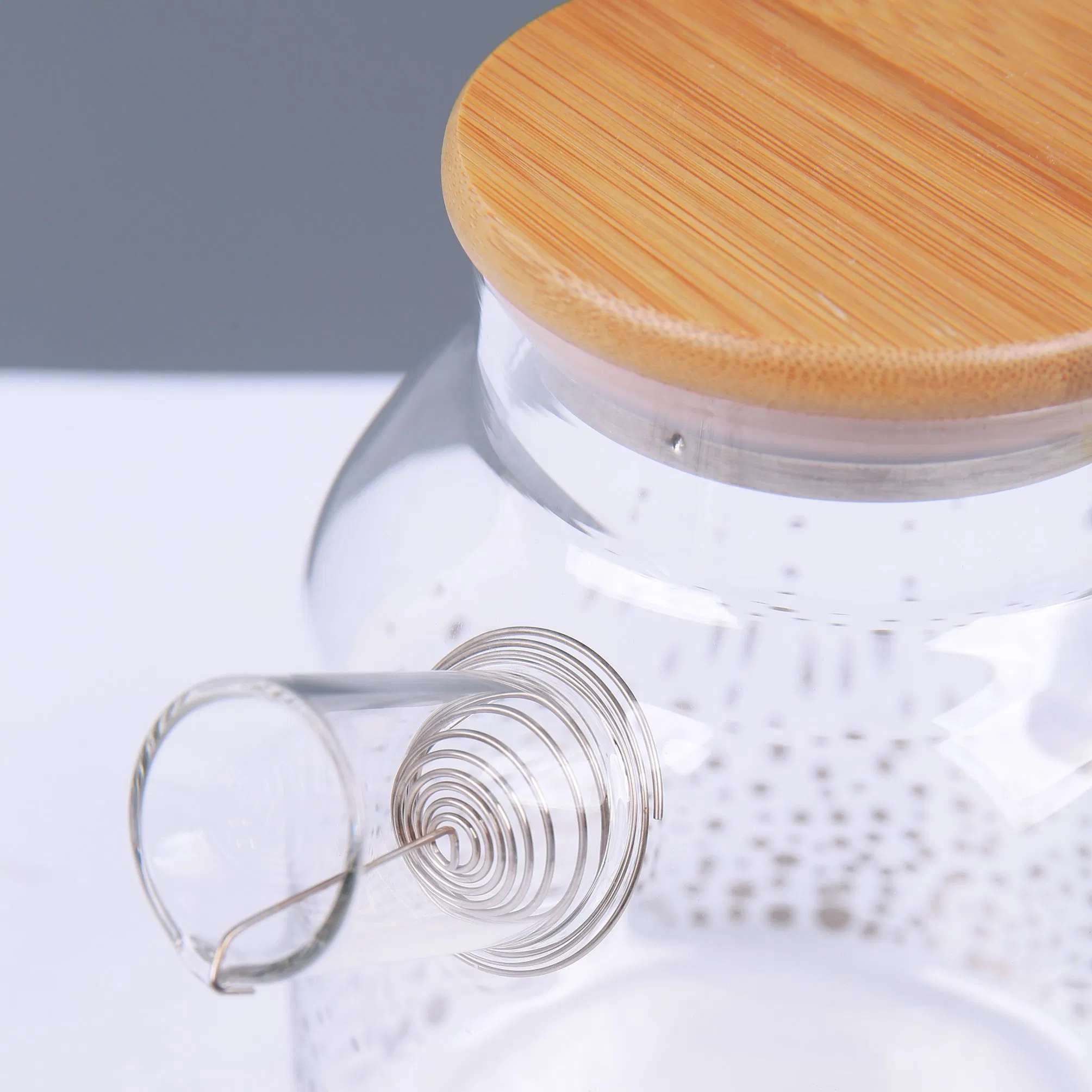 1.8L Drinking Water Tea Pot Glass with Bamboo Lid