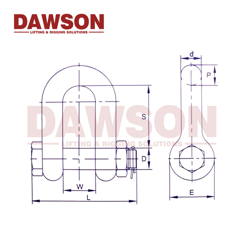 Dawson Grade T8 Forged Alloy Steel Dee Shackle with Safety Pin, G8 Class Bolt Type Chain Shackle
