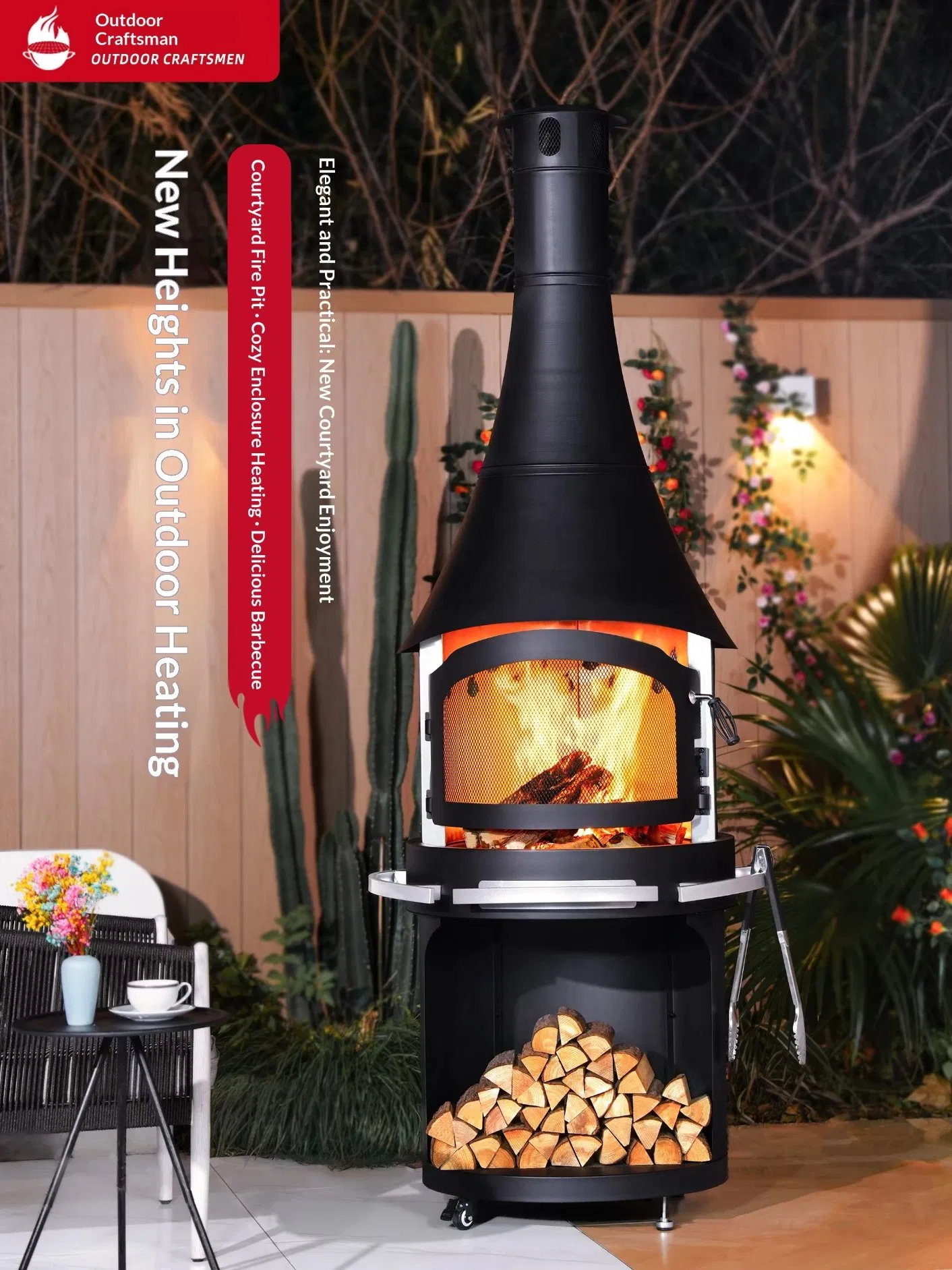 Elegant Outdoor Courtyard Fireplace for Cozy Gatherings and Ambience