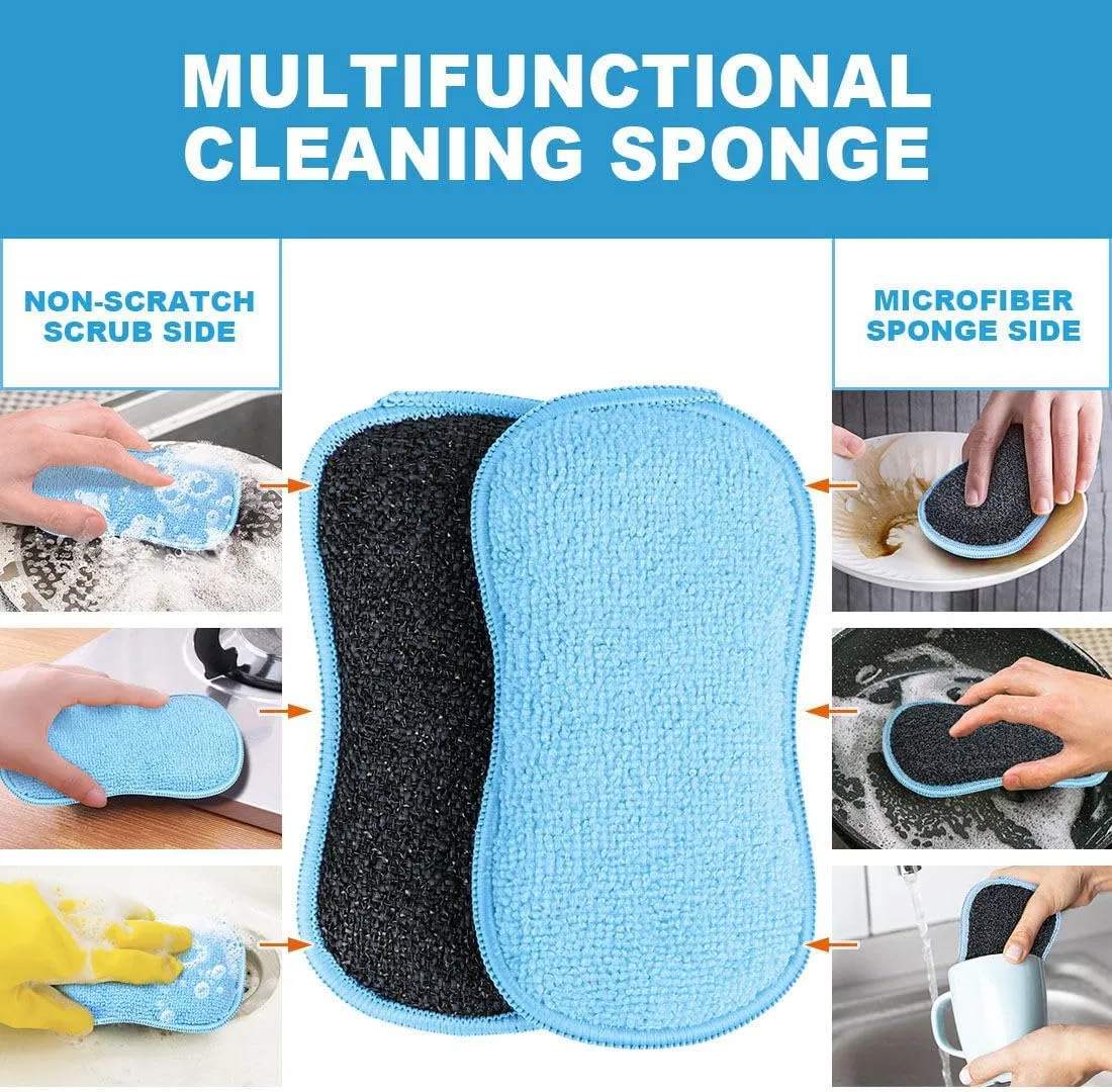 Brighthomey Dual-Sided Sponges Kitchen, 6 Pack Microfiber Non Scratch Dish Scrub Sponge