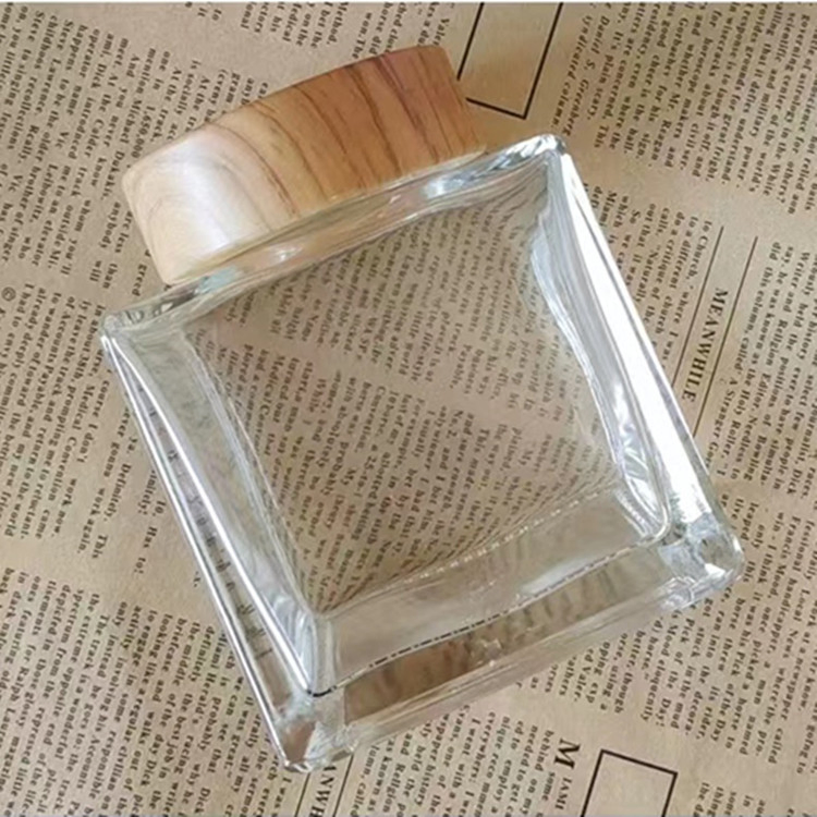 750ml Square Glass Food Storage Honey Jar with Bamboo Cap