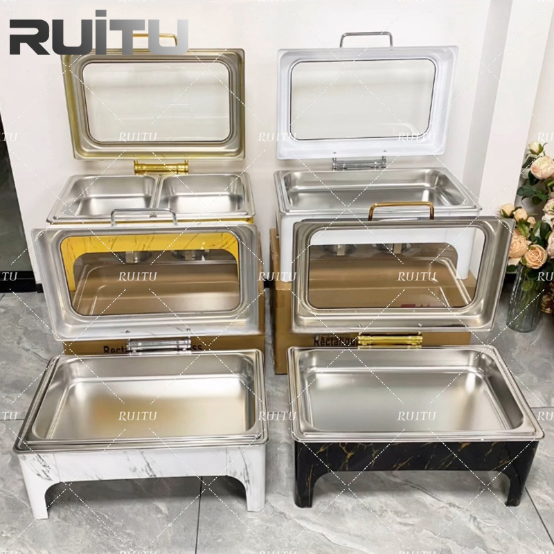 Fast Delivery Dining Table Hydraulic Glass Chafer Safing Dishes Food Warmer with Risers Round 6 Quart White Royal Chaffing Dish