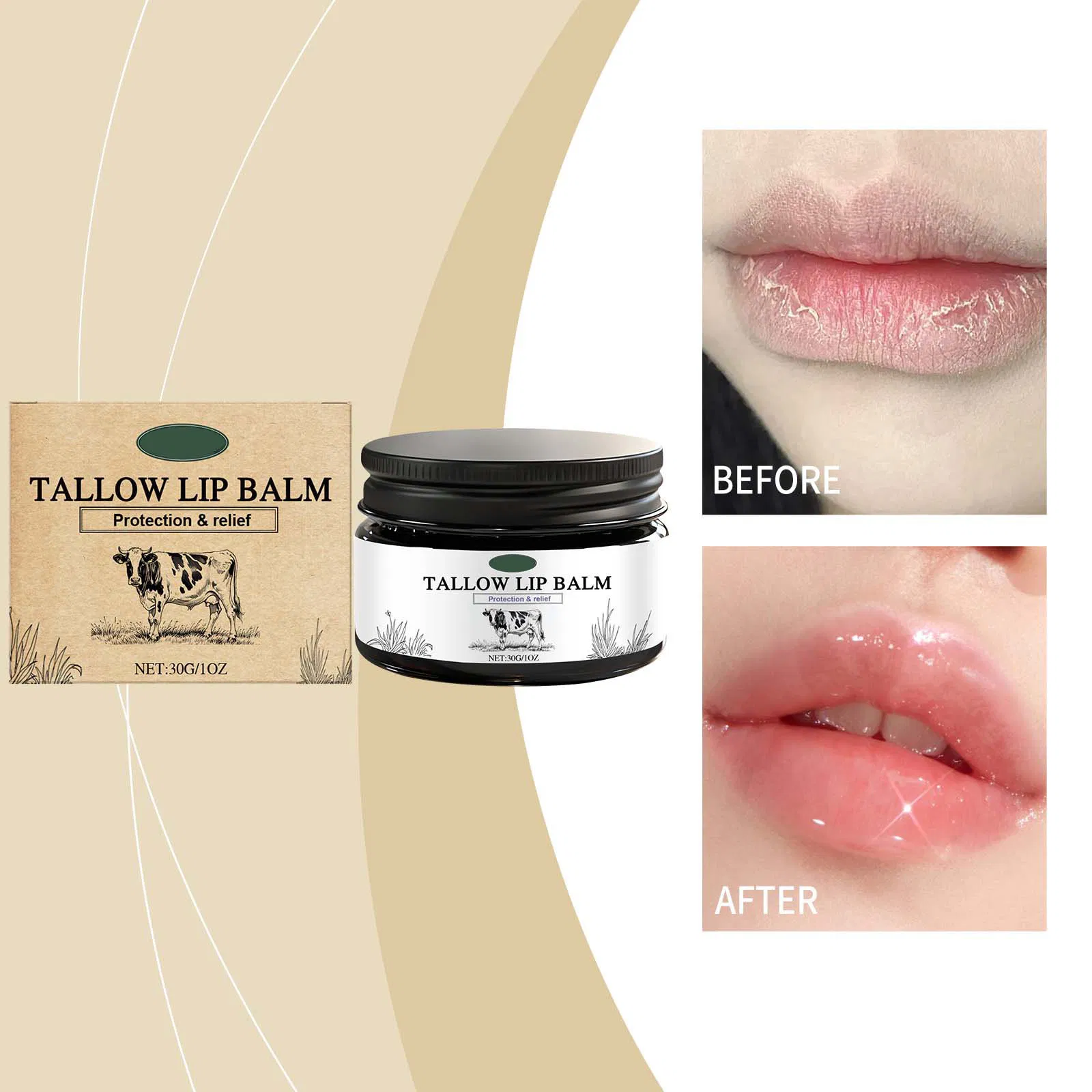 OEM Organic Tallow Lip Balm Vegan Natural Lip Care Products Hydrating Moisturizer Lip Butter Balm