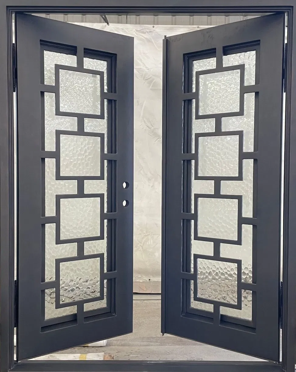 New Design Double Main Glass Door Steel Wrought Iron Doors