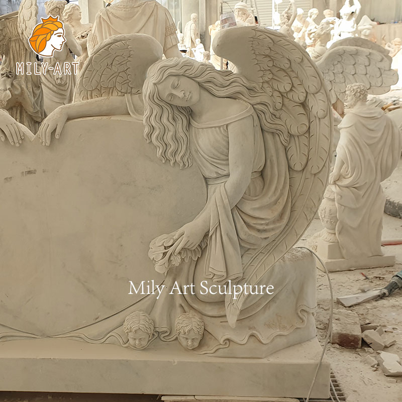 Natural White Marbl Angel Grave Stone Tombstone Angel Monument
