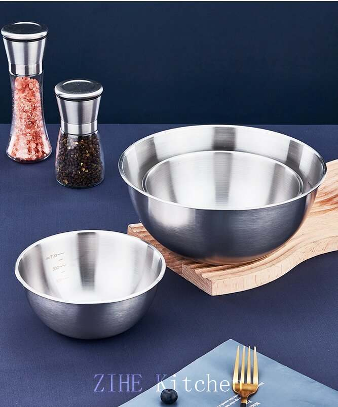 Stainless Steel Baking and Noodle Dish Mixing with Scale Rice Washing and Egg Making Basin