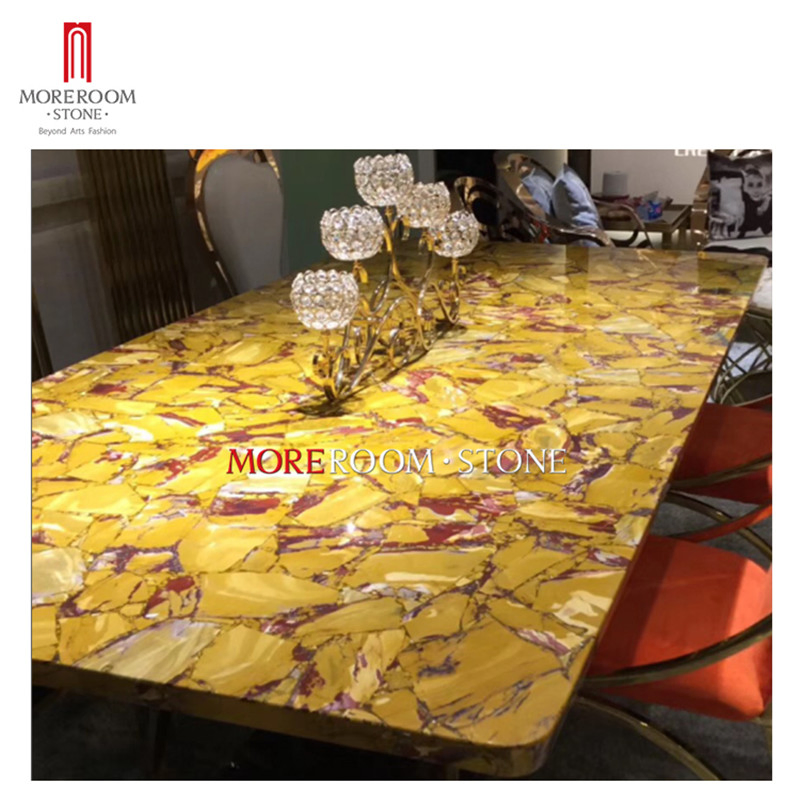 Luxury Palace Reception Yellow Mookaite Jasper Large Dining Room Counter Top