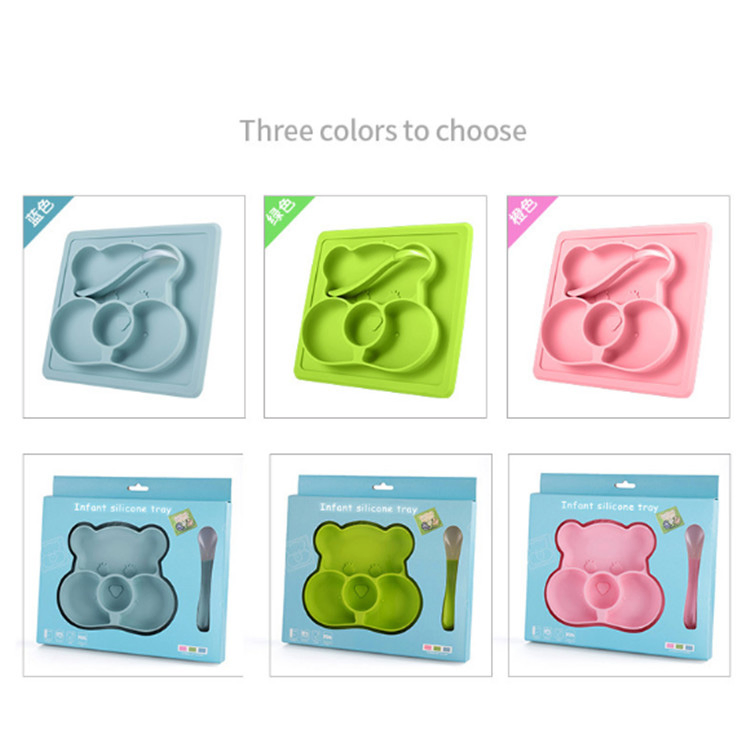 Divided Silicone Suction Placemat Plate- Food Grade Silicone Baby Suction Plates with Spoon
