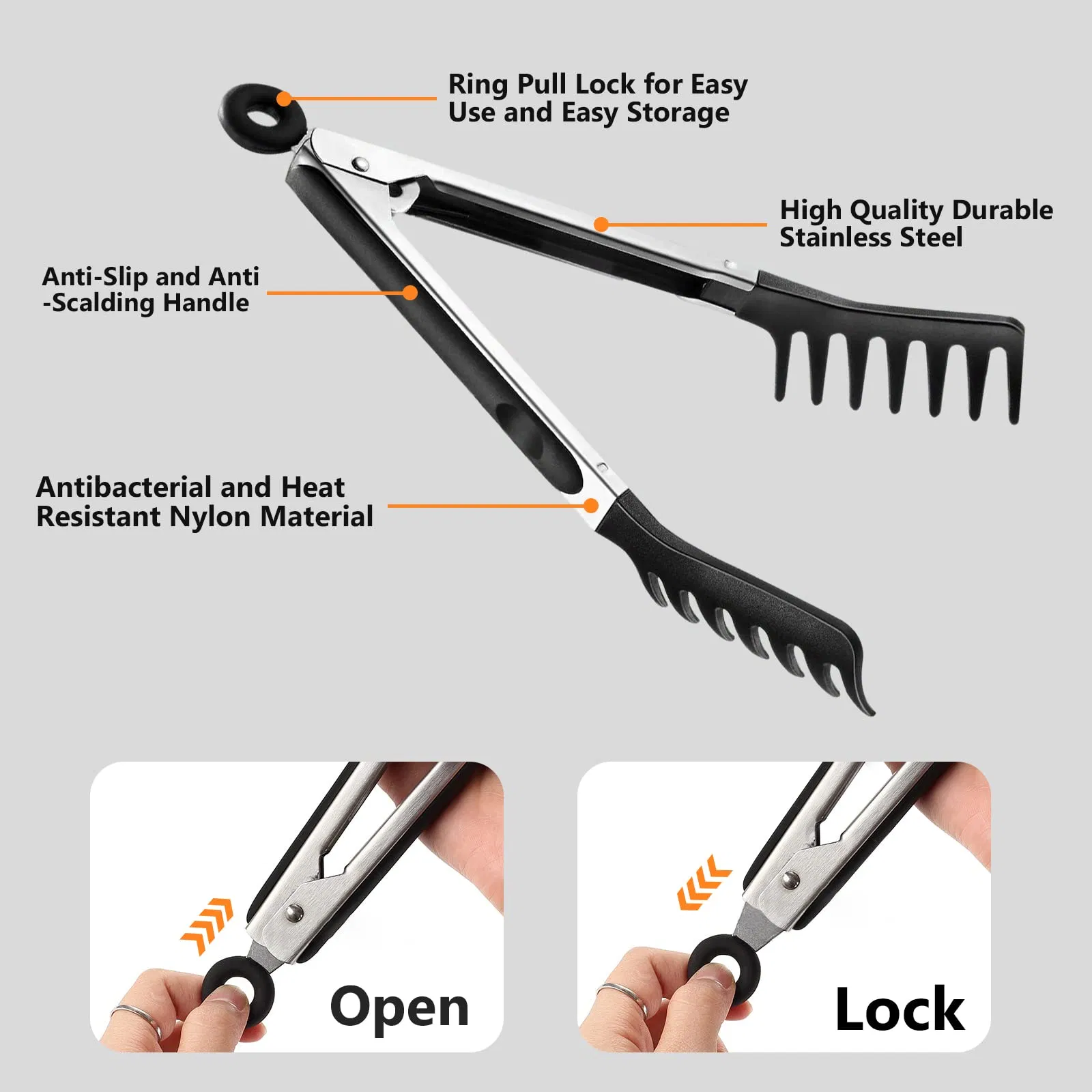 2 PCS Spaghetti Spoon Pasta Tong Silicone Fork Stainless Steel Noodle Clip