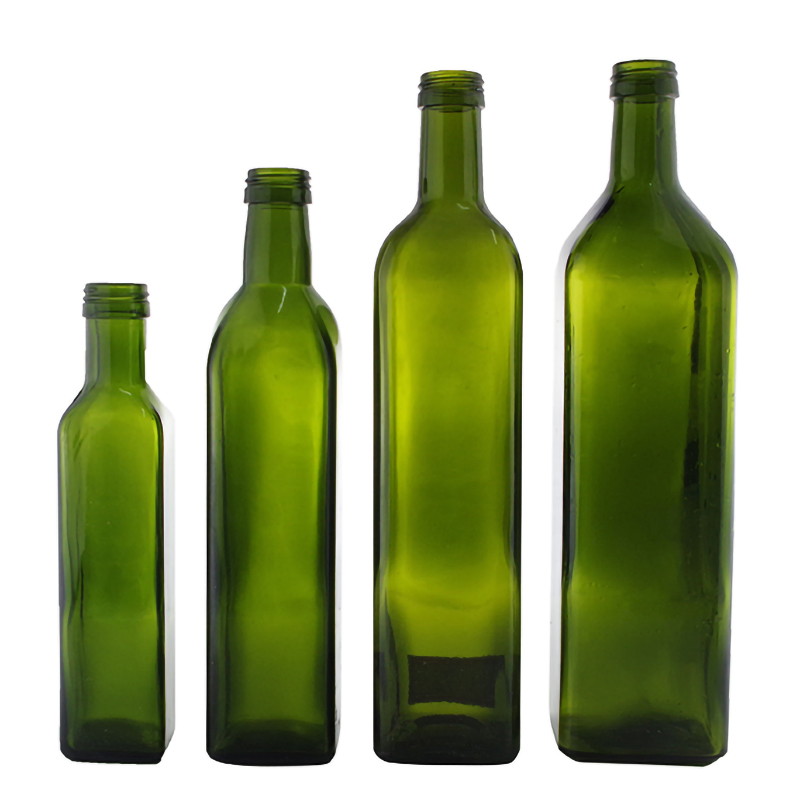 Wholesale Empty Square Dark Green Cooking Olive Oil Glass Bottle