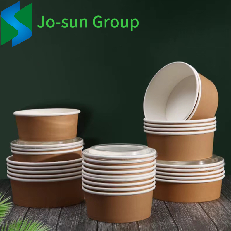Free Sample Take Away Paper Container Salad Bowls 400 Ml~1500 Ml Disposable Kraft Paper Round Bowl for Food Packaging