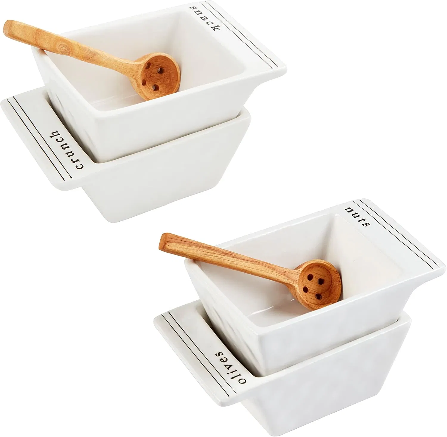 Crunch & Olives and Nuts Snack with Wood Spoon and Ceramics Bowl Set