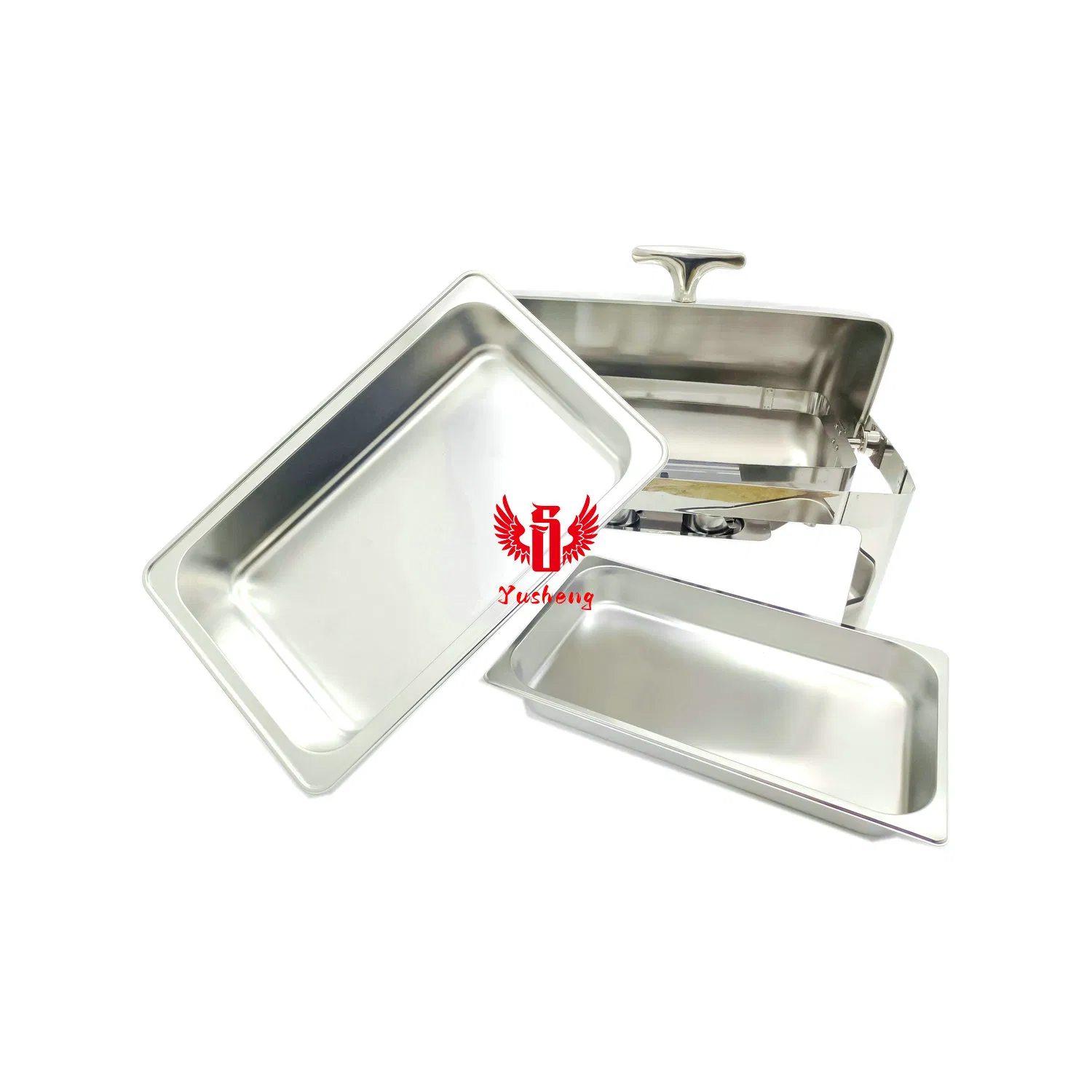 High Quality Unvisible Lid Rectangular Silver Steel Buffet Chafing Dish