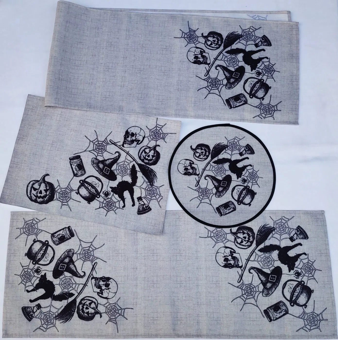 Pumpkin Ghost Black Cat Halloween Printed Placemat Decoration Small Table Runner Flag