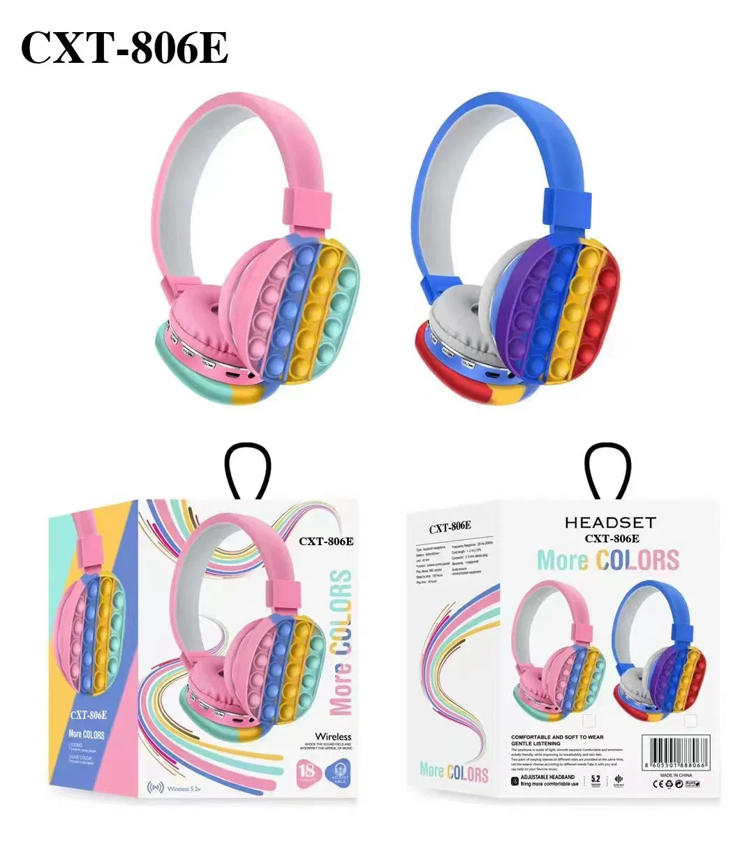 Creative Gift Silicone Cute Rainbow Bluetooth Wireless Headset Kids Headphones