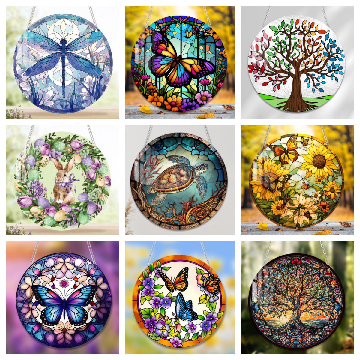 Декор акриловый витражный для дома сада дерево животные цветы