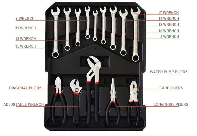 OEM 186PCS Household Tool Set Auto Repair Tool Kit Toolbox and Wheels
