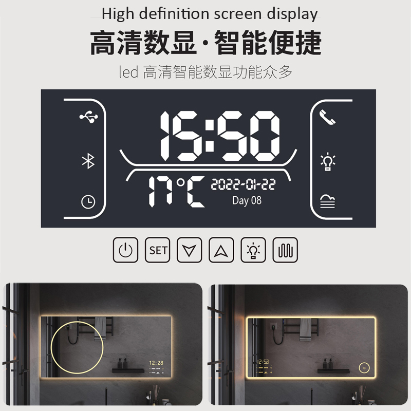 Custom Bathroom Irregular Mirror Fluorescent Tube Aluminum Frame Bathroom Mirror with Light