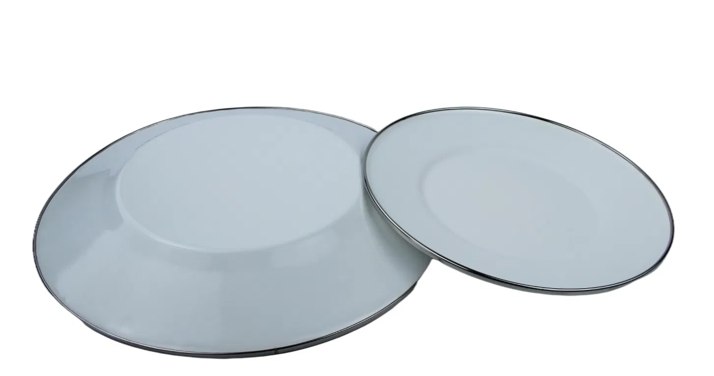 Cutom Logo 20cm 26cm Retro Steel Enamel Tableware Soup Plate Food Plate