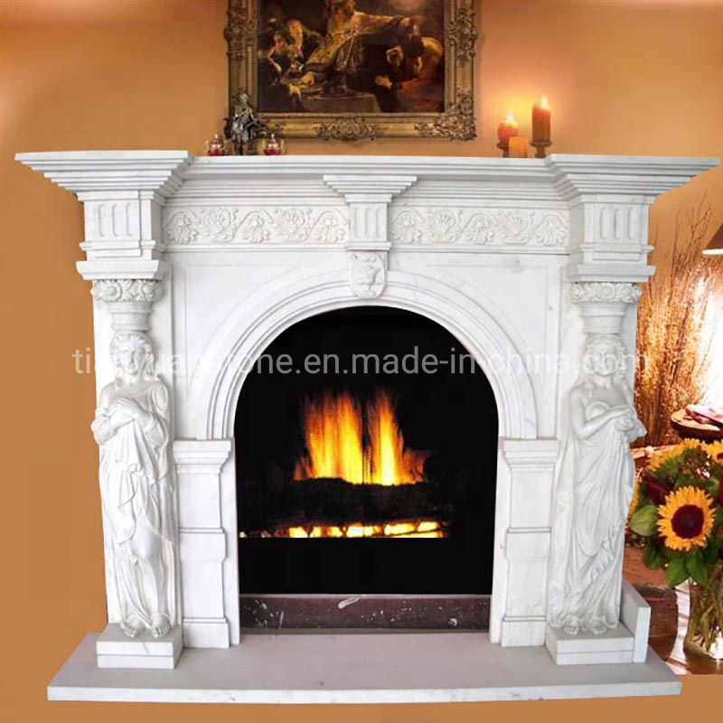 White Stone Sculpture Women Statues Marble Fireplace Mantel