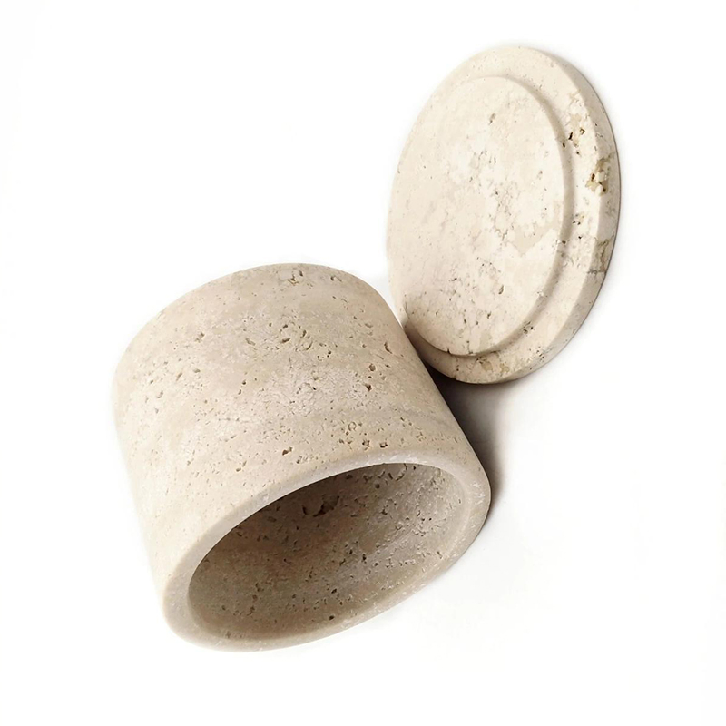 Sinotopstone Beige Travertine Storage Jar with Lid for Home Organization