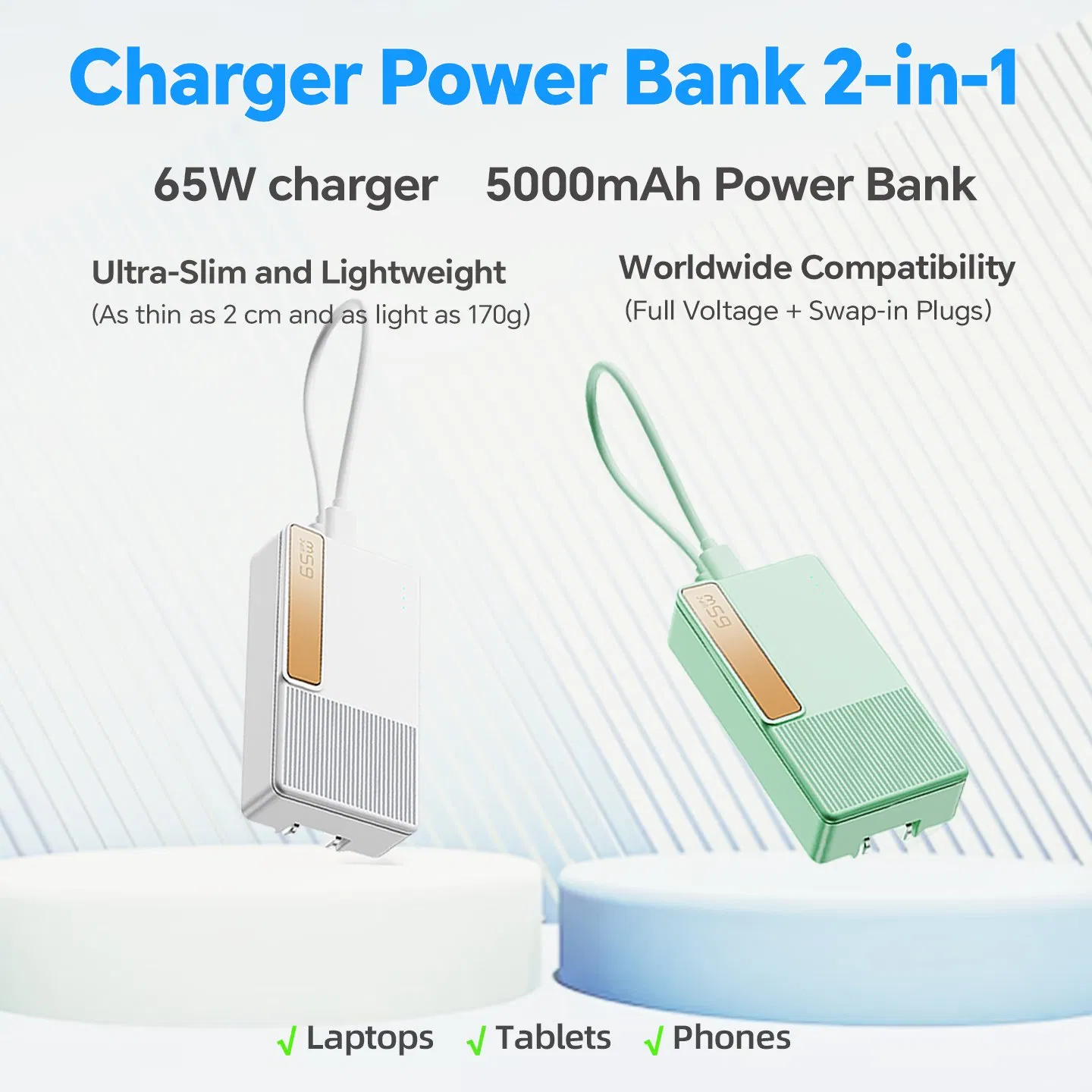 Мини пауэрбанк 2000mAh с быстрой зарядкой 65W