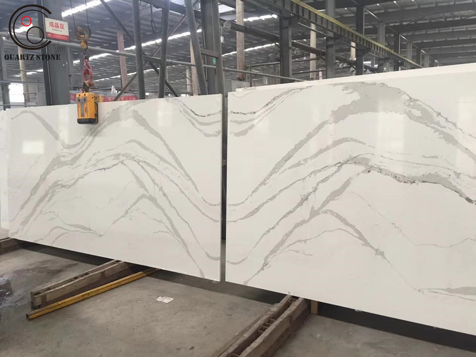 Scratch Resistant Artificial Calcutta White Marble Quartz Stone for Lab Table