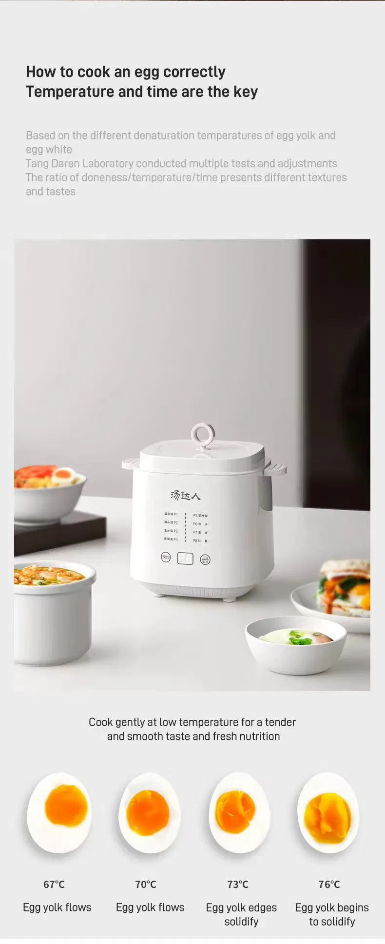 Tj-Ck01 Tangdaren Smart Electric Egg Cooker Steamer- Home Use with Plastic Shell 400W 4 Egg Racks Capacity