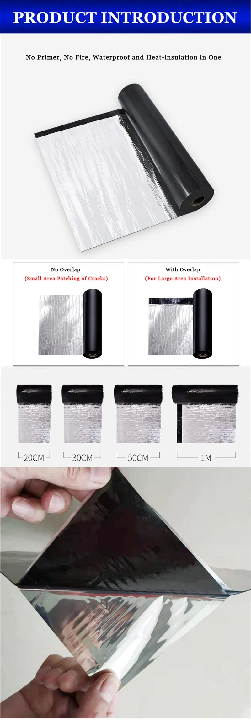 Aluminum Foil Self Adhesive Waterproof Roof Membrane Easy Apply for Construction